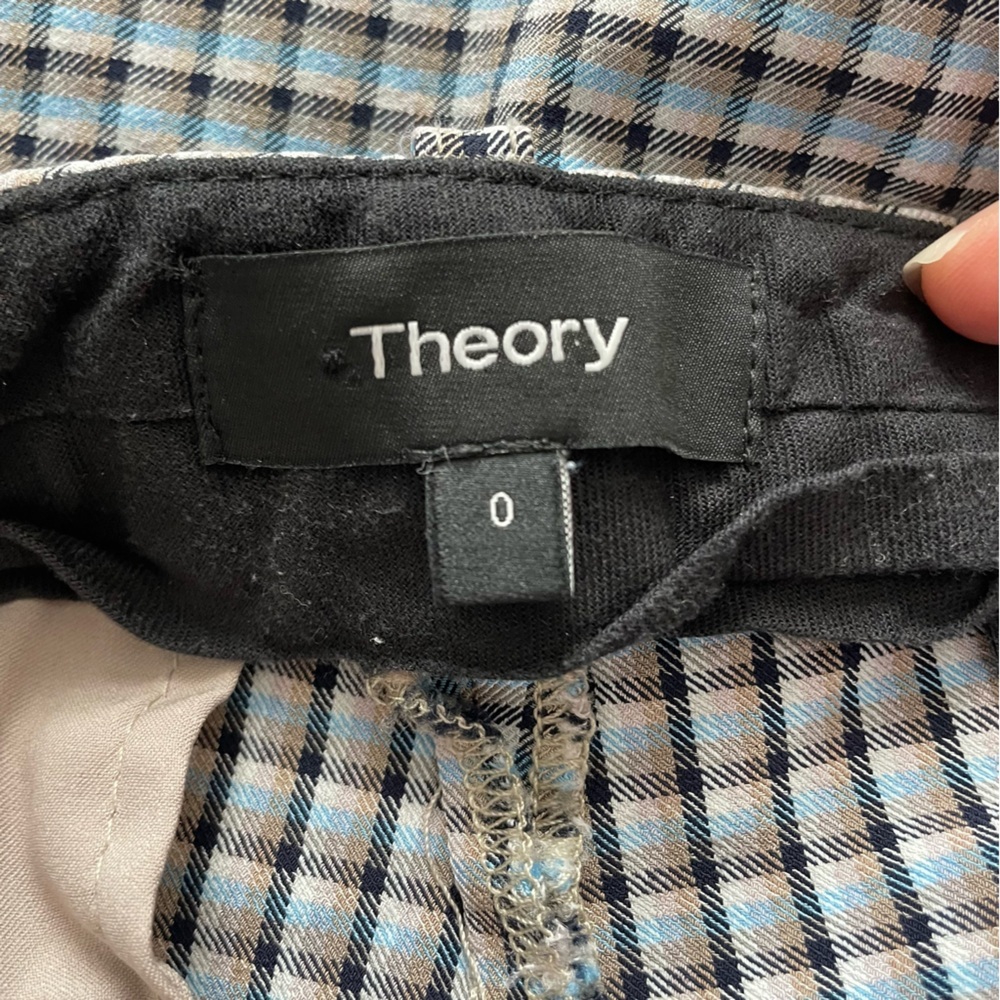 Theory Black, Blue, & White Gingham Cropped Ankle Treeca Pants - Picture 5 of 8
